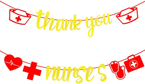 Thank You Nurses Banner, Gold Glitter Congrats Nurse Graduation Girlande für 2023 Nurse Appreciation Week Medical Doctor School Nursing Day Nurses Day Graduated Party Decorations