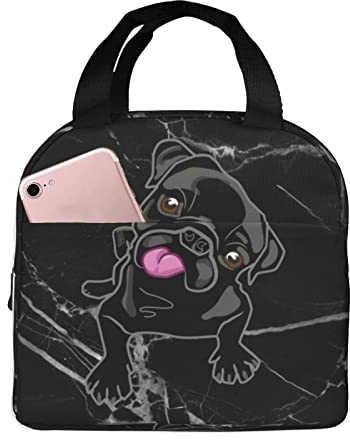 IUBBKI Lunchtaschen mit Mops-Motiv, isolierte Lunchbox mit Tasche, wiederverwendbare Kühltasche für Picknick, Strand