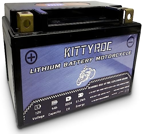 KITTYROC 12V Lithium Moto Batteries 4Ah 300A, batterie LiFePO4 avec Smart BMS, Replacement ATV, UTV, Moto, Jet Ski, Snowmobile, 4 roues, Tracteur, Tondeuse à gazon,scooter, jet ski, Motoneige