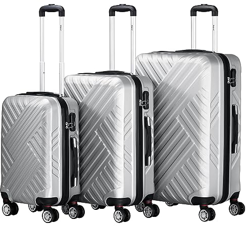 Zelsius Koffer Set 3 Stück, Grau | ABS Hartschalenkoffer mit Zahlenschloss, Doppelrollen und Innen Trennwand | Handgepäckkoffer, Hartschalenkoffer Set 3 teilig, Trolley, Koffer Groß, Luggage Set