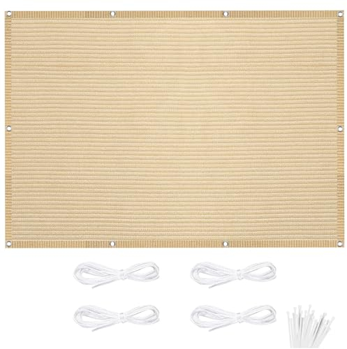 Sonnensegel 4 x 5 m Rechteckig Segeltuch Meterware HDPE Gewebe, Wasserdurchlässig für Garten Balkon Terrasse Outdoor, Creme Farben