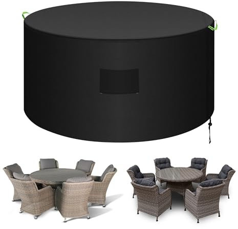 Neuradical Round Garden Furniture Cover, Waterproof Outdoor Circular Table Covers, Heavy Duty Patio Protector with Air Vent - Oxford Fabric -Tear Resistant, Anti-UV, Windproof - Ø230 x100cm
