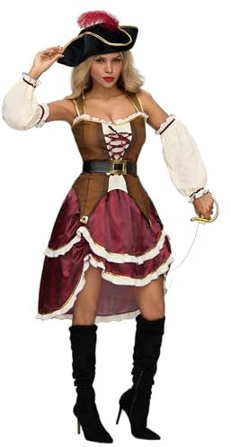 Spooktacular Creations Kostüme für Damen, Piratenkostüm für Erwachsene mit Hut, Kleid, Gürtel und Ärmeln für Halloween-Partys M