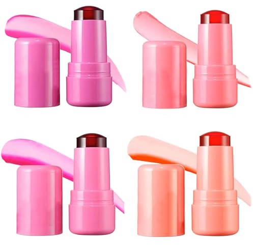 4 Stück Milk Jelly Blush,Milk Makeup Jelly Blush,Milk Blush,milk Makeup Blush,Langanhaltender Gefrorener Lipgloss,Glatte Lippenlinien,Hochglänzendes Antihaft-Lippen-Make-Up,4 Farbverpackungen