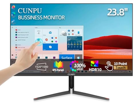 CUNPU 24 Inch Touchscreen Monitor, 10 Point Touch, FHD 1080P 75Hz IPS Screen, 100% SRGB, VESA Wall Mountable, Tilt Adjustment, VGA HDMI USB for PC, Laptop Business & Work Station, Warehouse
