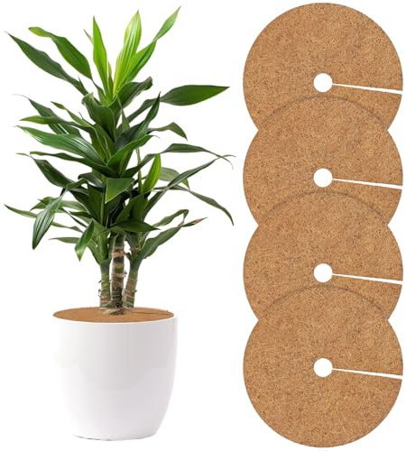 Tesmotor 4 Stück Kokosmatten Kokosscheibe, Kokos-Mulchscheibe Kübelabdeckung für Topfpflanzen und Winterschutz, Pflanzenschutzmatte, Unkrautschutzmatte, Kokosdisk Ø45CM
