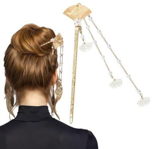 Épingles à Cheveux Épée, Éventail pliable Baguettes de Cheveux en Rétro, Pique à Cheveux en Vintage pour Femmes Filles, Chignon Chinois Baguettes pour Cheveux Décoratifs Coiffure Avec coffret cadeau