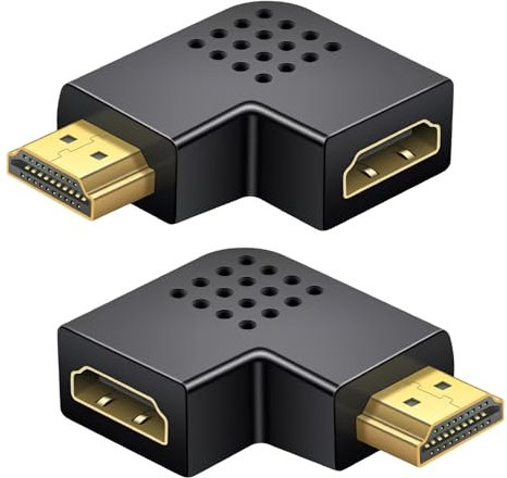 OnrySxn 1080p HDMI 90 Degree Angled Adapters, 2Pcs HDMI Left Angle and Right Angle Adapter Male to Female Flat Extension Mini Adapter Compatible with Wall Mount TV Laptop Roku Stick Monitor HDTV PC