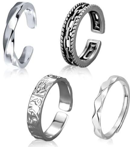 VEOIRXU 4 Stück Herren Ring Vintage Ringe Verstellbare Geschnitzte Ringe für Männer Hip Pop Offene Gothic Punk Klassischer Daumenring Fidget schmuck für Herren Damen (Silber)