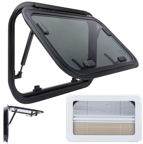 Ausstellfenster Camper 500x300mm für Wandstärken ab 29 mm | Wohnmobilfenster Seitenfenster mit integriertem Rollo & Fliegengitter RV Push Fenster für Van, Camper & Wohnwagen Fenster