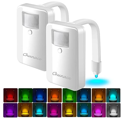 2 Pack Toilet Night Lights with Motion Activated Sensor,16-Color Changing LED Inside Toilet Bowl Nightlight, Cool Stuff for Bathroom Accessories Decor, Unique Gadgets for Men and Kids Brithday Gifts