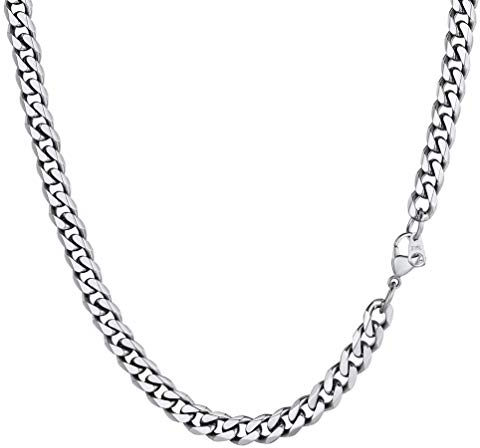 PROSTEEL Halskette 60cm Edelstahl Panzerkette 6mm breit Hip Hop Herren Kette kubanische Gliederkette Link Chain Necklace Männer Frauen Modeschmuck für Weihnachten Neujahr