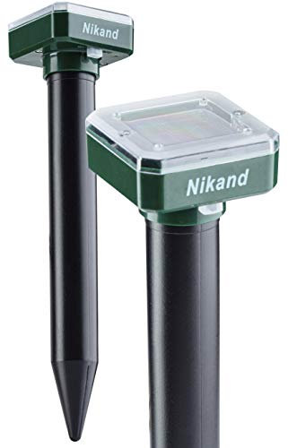 NIKAND Solar Mole Repellent Ultrasonic 2 Pack Outdoor Powered Sonic Deterrent - Mole Stopper Scare Vole for Lawn Garden & Yard Home - Groundhog Repeller Snake Rodent Gopher Spikes Chaser Pest (2 Pack)