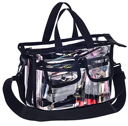 Jula Vance Medium Clear PVC Makeup Artist Set Bag Transparent Cosmetic Storage Bag Travel Make up Kits Organizer MUA Bag Stadium Approved Clear Tote Bag with Removable Shoulder Strap