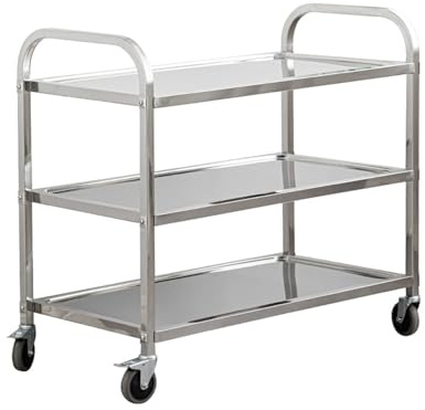 uyoyous Extra Large 3 Tier Stainless Steel Utility Cart 37x20x37 inch Commercial Heavy Duty Rolling Cart Food Storage Service Trolley with 360° Rotatable Wheels for Kitchen Hotel Restaurant Home Use