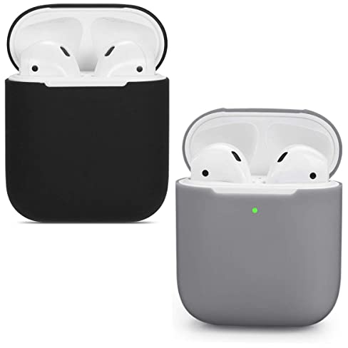 USSJ Kompatibel mit AirPods-Schutzhülle, 2 x Hülle für Airpods Case 1 & 2, stoßfest, mit LED vorne, unterstützt kabelloses Laden, Schwarz + Grau.