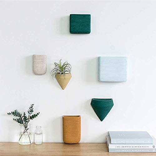 qazwsx Wall Decor Container For Indoor Succulents Cactus,Ceramic Planter Vase Can,Modern Geometric Wall Hanging Planter Basketball With Artificial Flowers D 6-piece