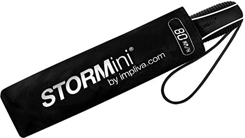 Stormini - Ombrello da tasca nero antivento, 80 km/h, aerodinamico, pieghevole, colore: nero