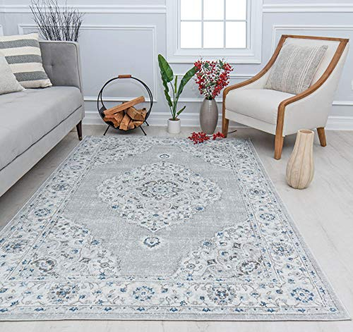 Rugs America Silas SM30D Teppich, abstrakt, Vintage-Stil, 70 x 200 cm, silberfarben