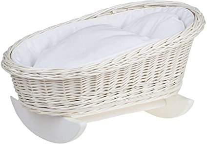 e-wicker24 Handgeflochtene Weidenwiege für Puppen – reizendes und langlebiges Puppenbettchen Puppenwiege ideal für fantasievolles Spielen Kinderzimmerdekoration Schaukelbett