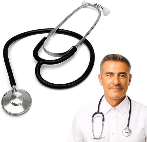 Dixie EMS Single Head Lightweight Stethoscope, Latex Free, for Doctors, Nurses, Students, Medical and Home Use - Black