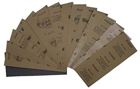 Papel de lija de lijadora 48 hojas de 320 a 10,000 papel de lija grueso 9 x 3.6 pulgadas para tratamiento de superficie de muebles de madera, lijado de metal y pulido de automóviles