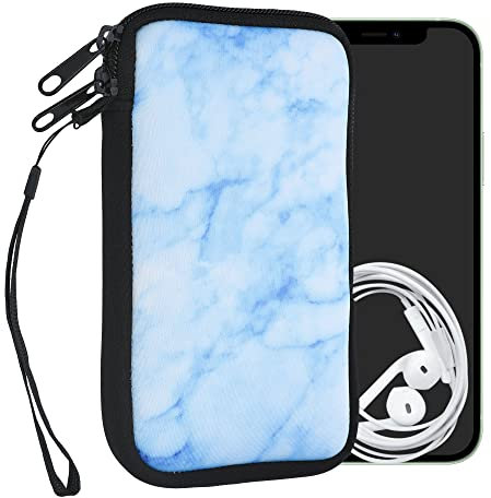 kwmobile Handytasche für Smartphones L - 6,5 - Neopren Handy Tasche Hülle Cover Case Schutzhülle - Marmor Weiß Blau Hellblau - 16,5 x 8,9 cm Innenmaße
