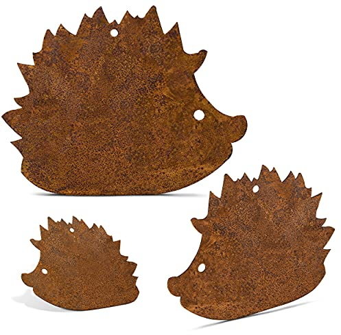Rostikal Garten Deko Igel 3er Set – Vielseitige Gartendeko in Metall Rostoptik zum Hängen - Elegante Gartenfiguren für Frühlings- & Herbst Vintage Stil