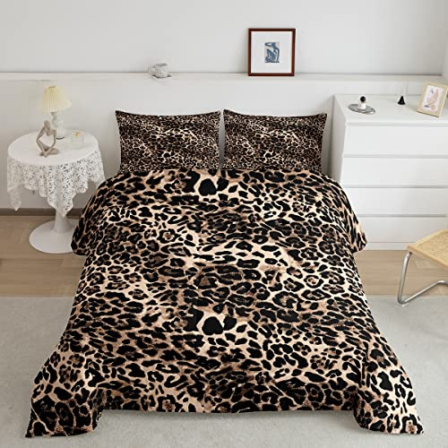 Leoparden-Bettwäsche-Set, Doppelbettgröße, braunes Bettwäsche-Set, Tier-Geparden-Bettwäsche, 2-teilig für Kinder, Jugendliche, Raumdekoration, weiches, atmungsaktives Bettwäsche-Set mit 1 Kissenbezug