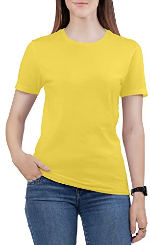 Love My Fashions Women's Round Neck Short Sleeves Plain Cotton T-Shirt Yellow