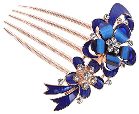 FRCOLOR Haarkamm Schmuck Blumen Seitenkamm Haarschmuck Strass Einsteck Haarkamm Blau Vintage Hochzeit Braut Brautjungfern Kopfschmuck Hochsteckfrisuren Schmuck Damen Frauen Kamm Haarspange