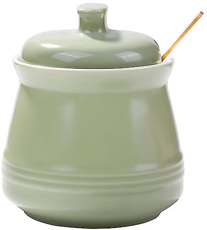 Sugar Bowl with Lid and Spoon, Ceramic Sugar Bowl,Multi-Function Sugar Container Spice Container Salt Jar Condiment Bowls Sugar Jar for Kitchen Storage Organization (Green)