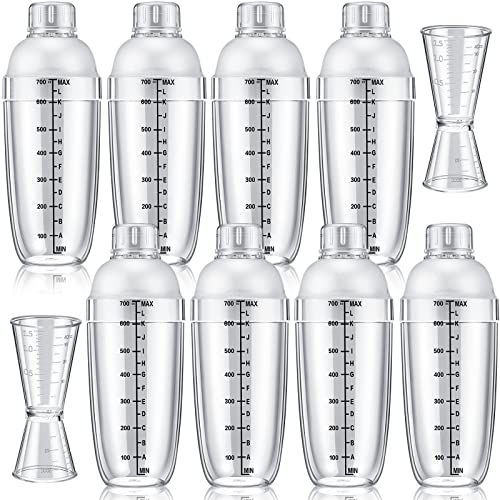 10-teiliges Cocktail-Shaker-Set aus Kunststoff, inklusive 8 Stück, 680 ml, transparenter Getränke-Shaker, Boba-Tee-Shaker, 2 Stück, doppelter Messbecher für Bar, Kaffee