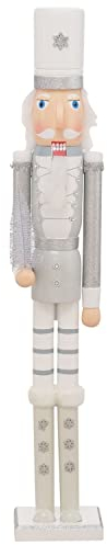 BOLTZE Nussknacker Figur Adelo I Höhe 1 m I Deko für Weihnachten, Adventszeit I Soldat in Lebensgröße mit Schneeflocken, Tannenbaum in Grau, Silber & Weiß I Husar I aus Holz