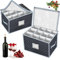 VERONLY Wine Glass Storage Box,Stemware Protector Carrier,Portable Fabric Case Container with 12 Dividers for Crystal Glassware Moving,Kitchen,Camping,Party,Travelling,Caravan (Grey, 2pcs set)