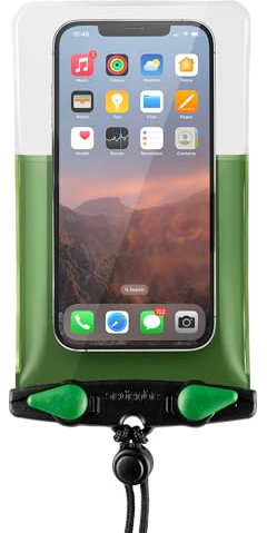 Aquapac Waterproof Phone Case, Large, Dark Green, Lanyard, iPhone and Android, Made in The UK, Hiking, Mountain Biking, Running Accessory, Travel Essential, 5 Year Warranty. IPX8 certified to 30 ft.