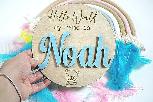 Custom Pregnancy Announcement Plaque 'Little Teddy Bear' | Hello World | Welcome To The World | Baby Phot Prop | Baby Announcement Plaque | White Disc (12x12cm)