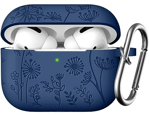 Easuny Gravierte Hülle Kompatibel mit AirPods Pro 2 Hülle 2022, Silikon Stoßfeste Schutzhülle Kompatibel für Apple AirPods Pro 2nd/1st Generation Case, mit Karabiner [Front-LED Sichtbar], Navyblau