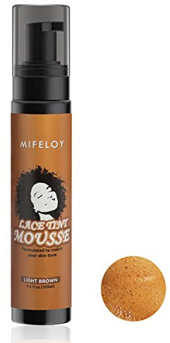 100ml Lace Tint Melting Hair Mousse, 3.4 fl.oz Mocha Light Brown Foam Spray for Lace Front Wig Toupees Hair pieces, Natural Finishing Edge Control Lace Color, Women Cosplay Beginner Wigs Tool Set