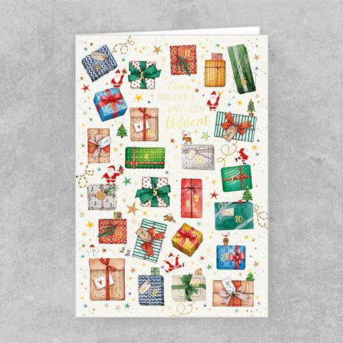 PremiumLine Adventskalenderkarte, 5 Stück inkl. Briefumschlag | Adventskalender Karten mit Türchen | umweltfreundlicher Naturkarton, 11,5 x 17cm | Skorpion Weihnachtskarten