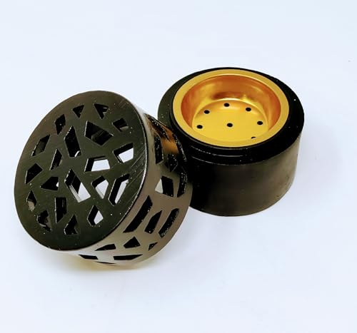 Elegant Resin Bakhoor Burner with Gold Inner Tray – Black Arabic Incense Burner for Charcoal, Resin, Oud & Cones – Heat-Resistant, Decorative Holder for Home, Meditation, Ritual Use JR23079 (Black)