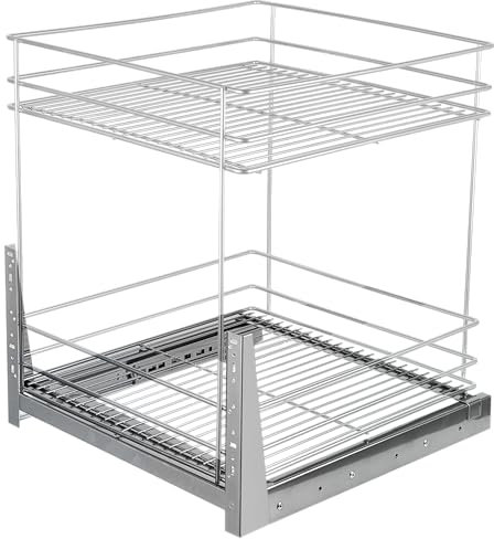 STOLMET Schrankauszug Schrankkorb mit Vollauszug Ausziehbare Küchenschublade mit Soft Close System Korbauszug Küchenschrank Schrank mit Außenbreite 60cm 2 Ablagen 480x545x550mm Chrom Glänzend