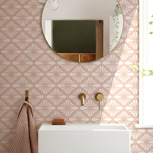 Alwayspon 25PcsX15cm/6inch Tile Sticker, Pink Self Adhesive Stick on Tiles Transfer Sticker for Bathroom Kitchen, Splashback for Cooker, Peel and Stick Adhesive Vinyl Wall Tiles Sticker