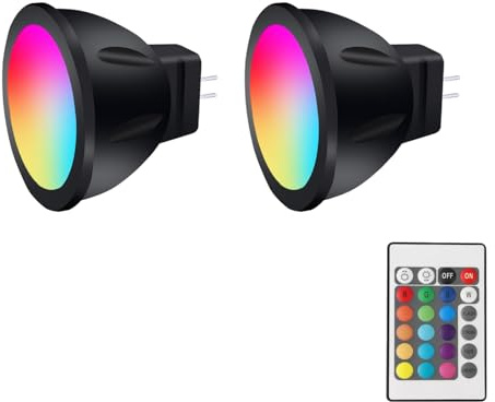 Noobibaba MR11 LED 12V Farbwechsel mit Fernbedienung GU4 LED RGB 3W 2-Stück | RGB & 2700K Warmweiß Per Fernbedienung, Ersetzt 25W Halogen, 12V AC/DC GU4 Mini-Spot für Schrank, Vitrine & Regal