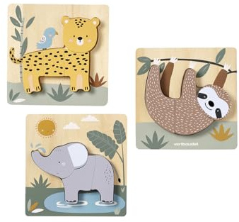 VERTBAUDET 3er-Set Baby Puzzles TANSANIA aus Holz FSC®gelb