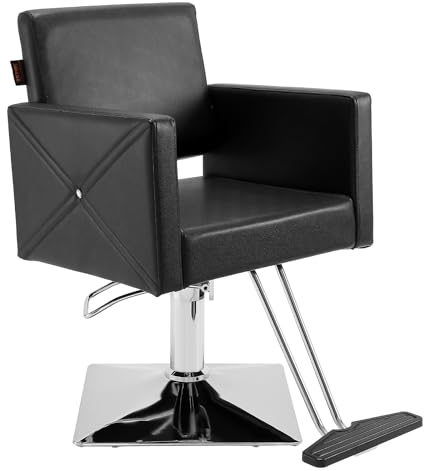 VEVOR Friseurstuhl 150 kg Gewichtskapazität Friseursessel aus Schwamm PU Holzplatte Eisen Bedienungsstuhl höhenverstellbar Barbersessel 360° drehbar Barberstuhl Friseureinrichtung 88 x 63 x 93 cm