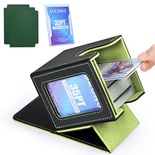 UAONO Caja de cartas con pantalla MTG Commander, funda para más de 100 tarjetas de doble manga, caja de almacenamiento de tarjetas coleccionables para tarjetas TCG/PTCG/Sports con 2 divisores, 1