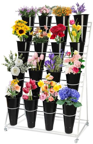 Usknxiu Blumen-Präsentationsständer, 4 Schichten mit 16 Fässern mit Rädern, Outdoor-Pflanzenständer aus Eisen, Abnehmbarer Präsentationsständer, für den Garten (C)