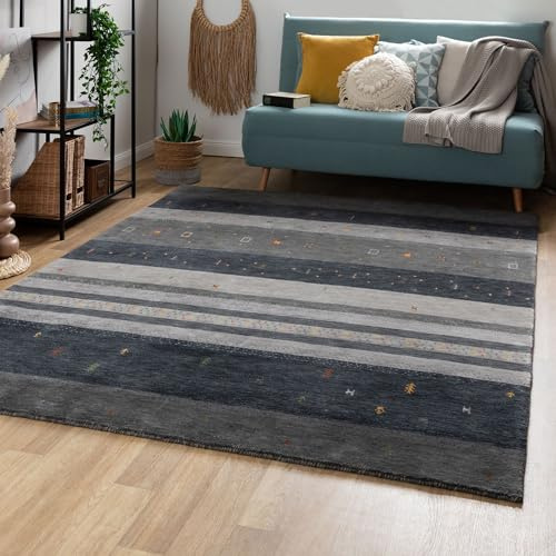 Steffensmeier Gabbeh Teppich Shiraz | Wolle, Grau, Größe: 120x180 cm Kurzflor Teppich für Wohnzimmer, Ethno Look