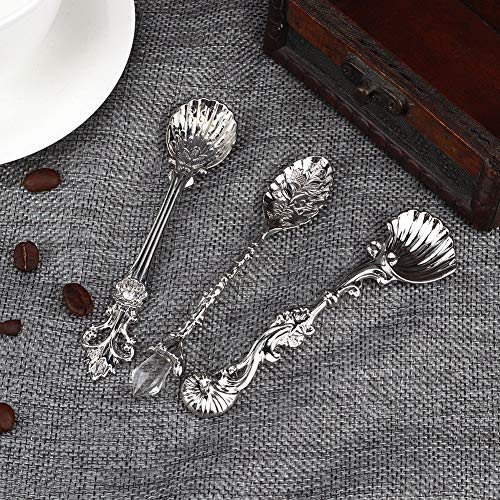 3 PCS Long Handle Spoons for Coffee Zinc Alloy Spoon Vintage Style Mini Decorative Teaspoons Vintage Sugar Tea and Antique Party Shell Teaspoon Storage Measuring Hot